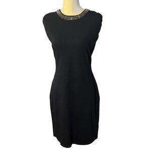 Lauren Ralph Lauren Dress Black Sheath Embellished Neck Party Cocktail Size M